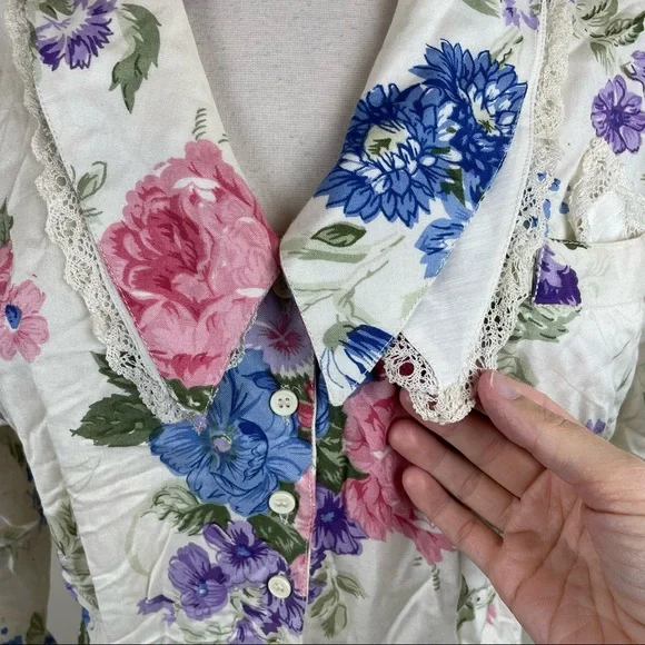 Vintage Moonglow Floral Maxi Dress Long Sleeve Women Size Large White Pink - Picture 7 of 10